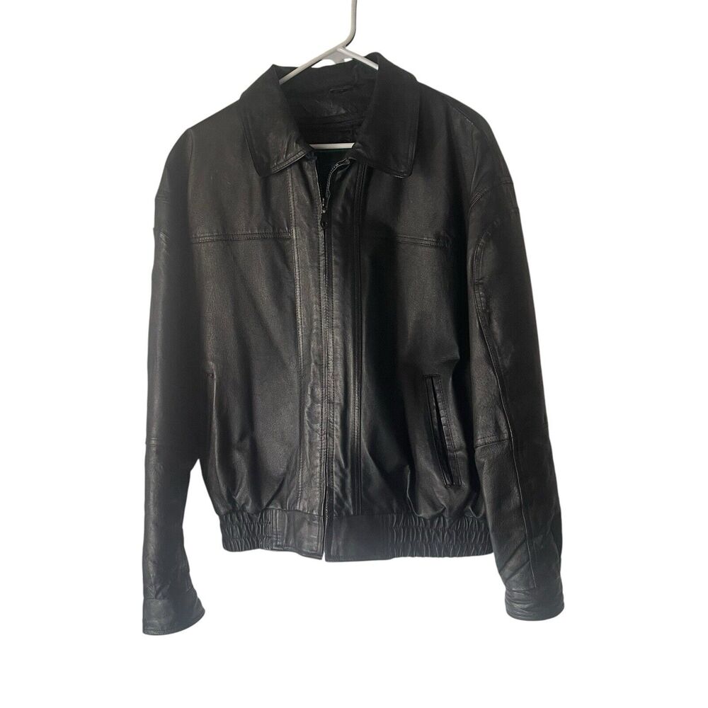 Town Craft Men's Size XL Vintage 90s‎ 100% Leather Black Bomber Jacket Coat